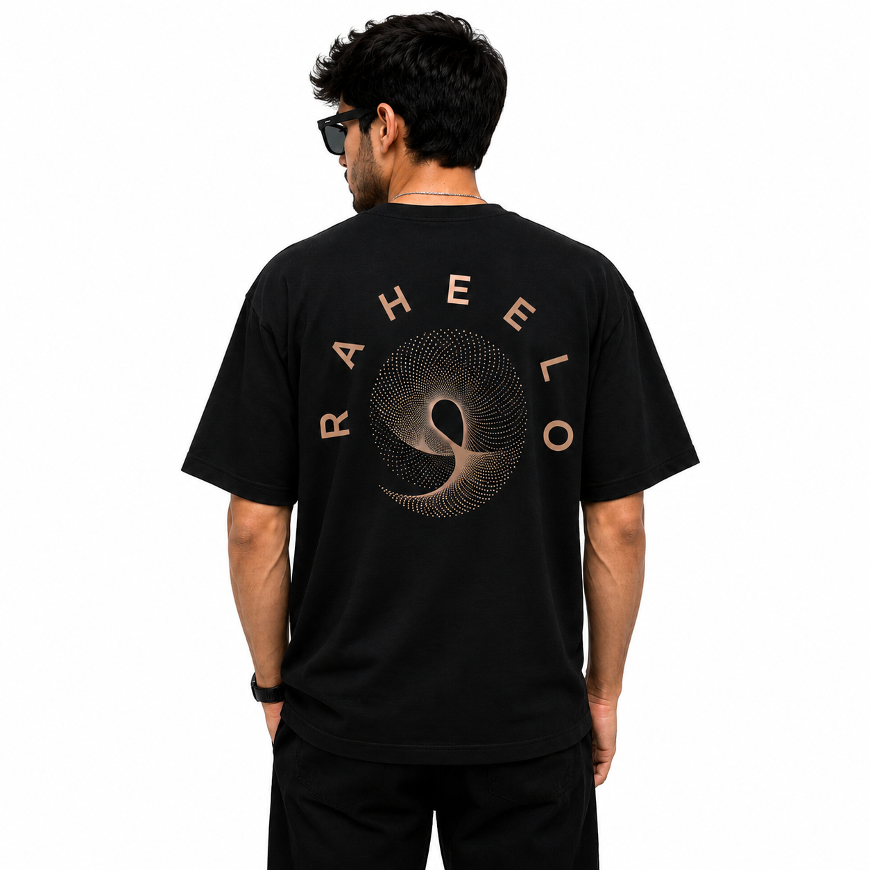 Raheelo Infinite Orbit Oversized T-Shirt – Black | Front & Back Graphic Print Streetwear Tee