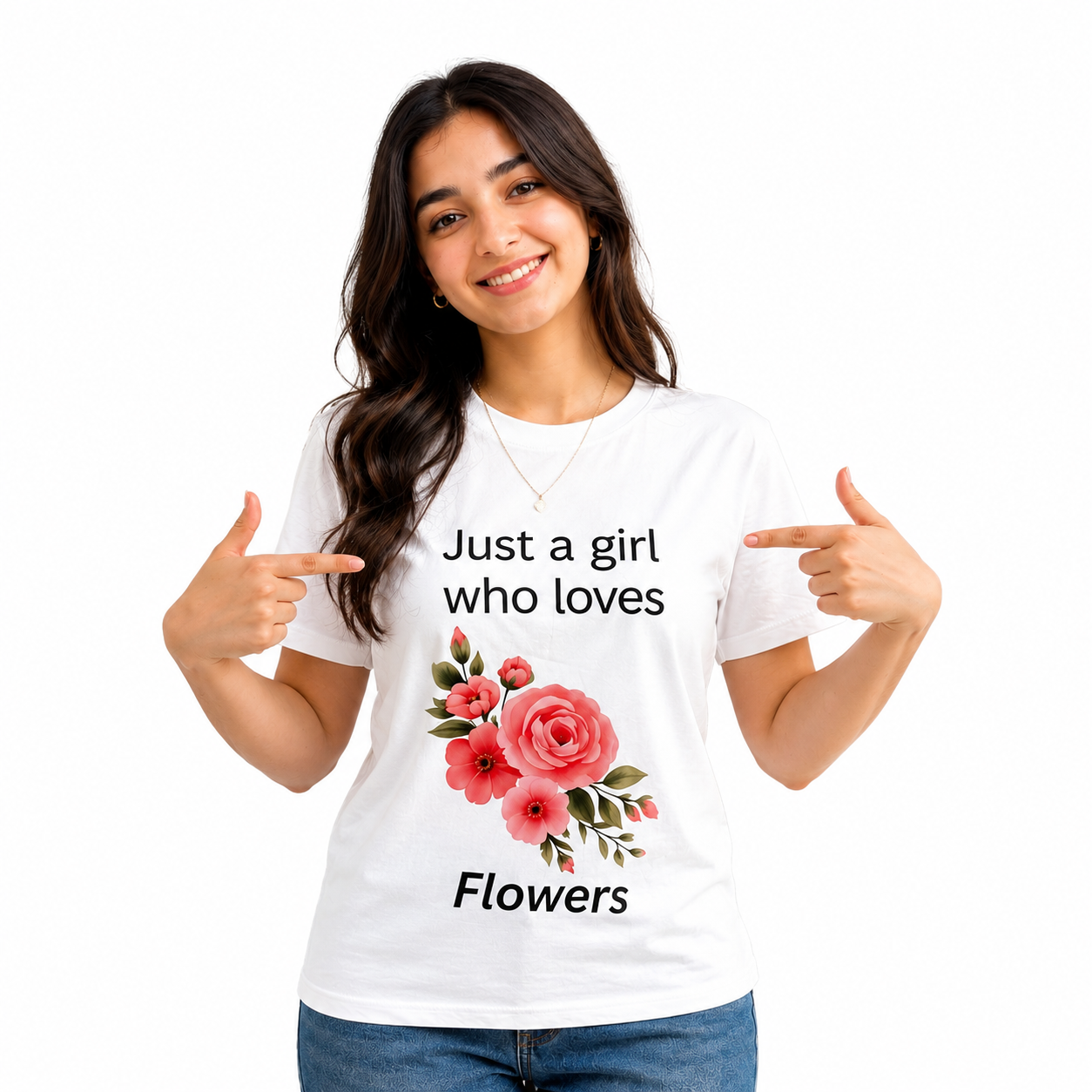 Raheelo Women's Just A Girl Who Loves Flowers Graphic T-Shirt – White Edition | Casual Cotton Tee