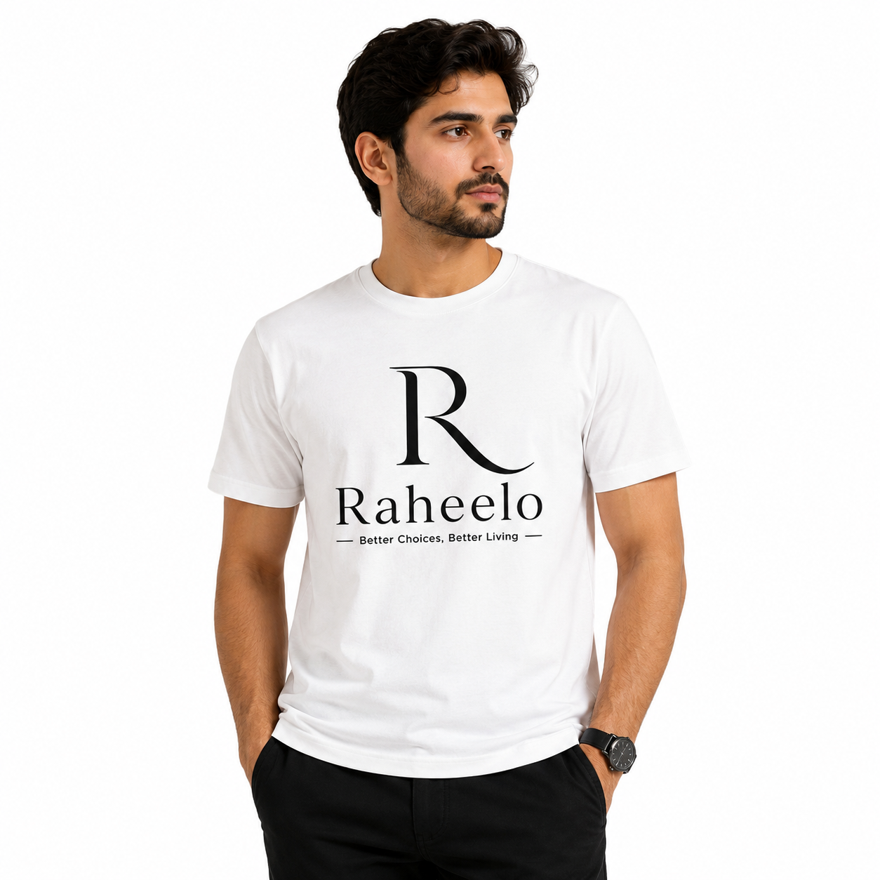 Raheelo premium white 200 GSM cotton logo T-shirt for men and women